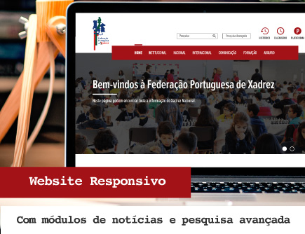 Website Federação Portuguesa de Xadrez com módulos de notícias e pesquisa avançada